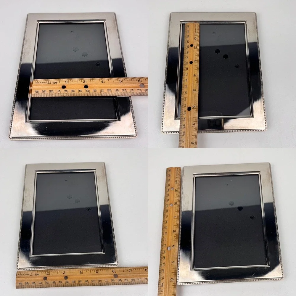 Vtg 5x7in Metal Silver Heavy Tabletop Wall Picture Photo Frame Beaded Edge READ